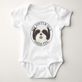 Black and White Shih Tzu Big Sister Baby Bodysuit