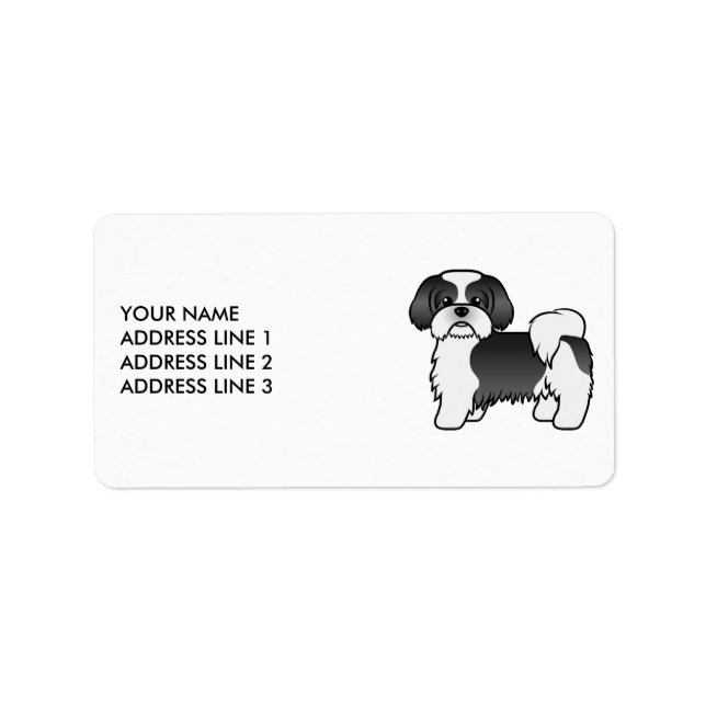 Black And White Shih Tzu Cartoon Dog & Custom Text Label (Front)