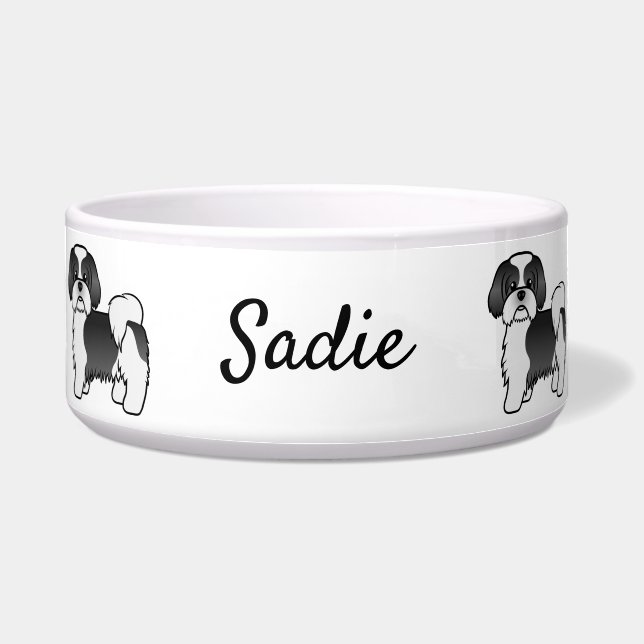 Black And White Shih Tzu Cartoon Dog & Name (Front)