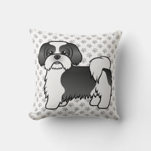 Black And White Shih Tzu Cartoon Dog & Paws Cushion