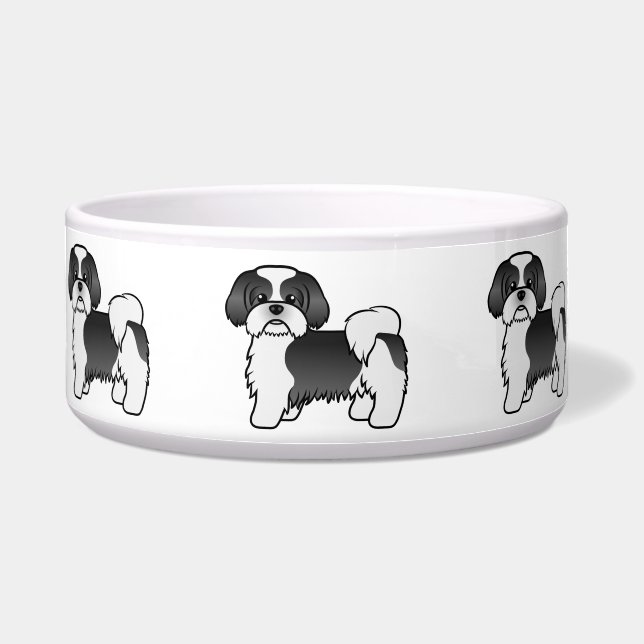 Black And White Shih Tzu Cute Cartoon Dog (Front)