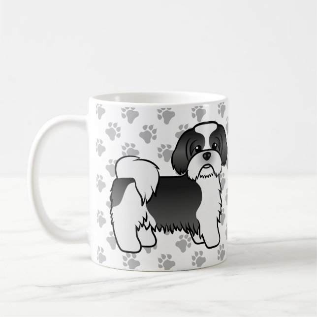 Black And White Shih Tzu Cute Cartoon Dog Coffee Mug (Left)