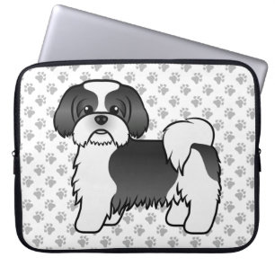 Black And White Shih Tzu Cute Cartoon Dog Laptop Sleeve