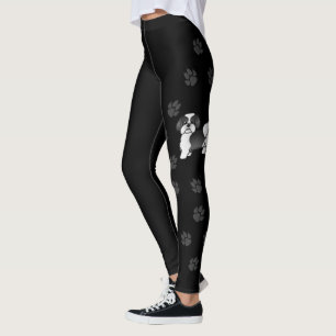 Black And White Shih Tzu Cute Cartoon Dog & Paws Leggings