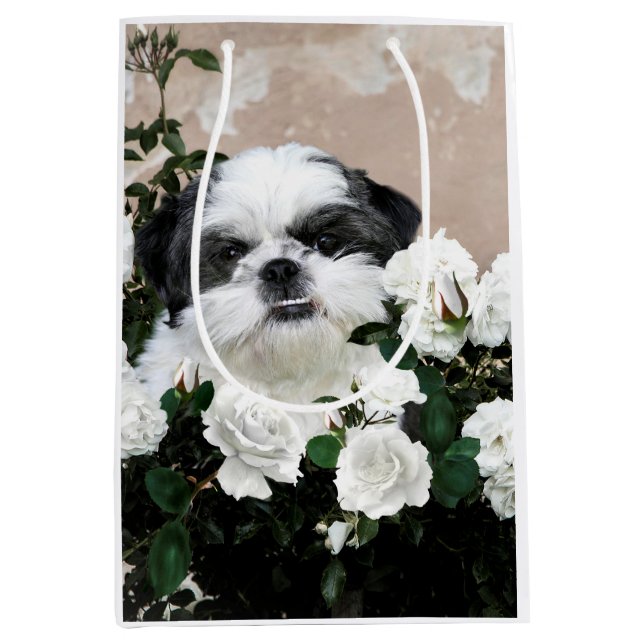 Black and white Shih Tzu Medium Gift Bag (Front)