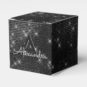 Black and White Shimmer Monogram - Add Your Name Favour Box