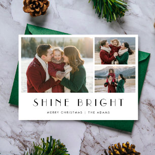 Black and White Shine Bright Christmas Photo Card