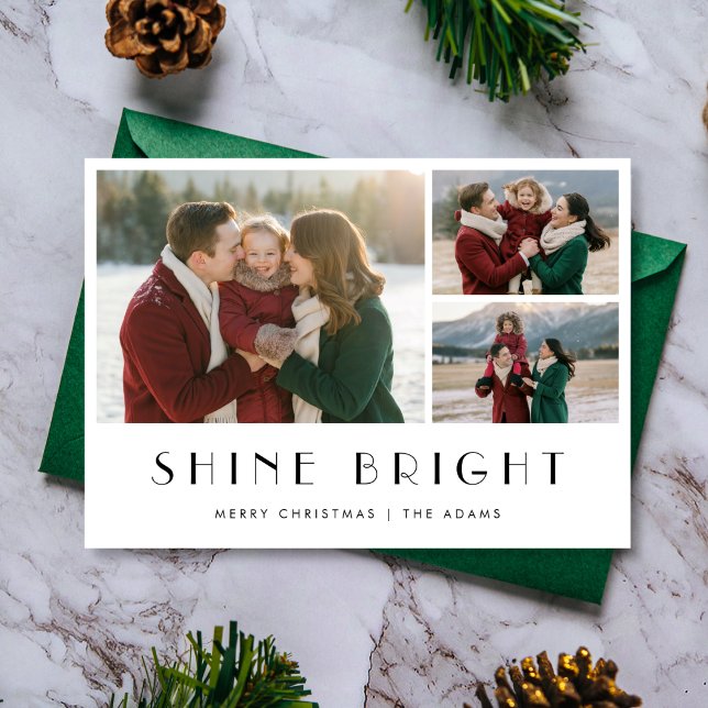 Black and White Shine Bright Christmas Photo Card (Creator Uploaded)