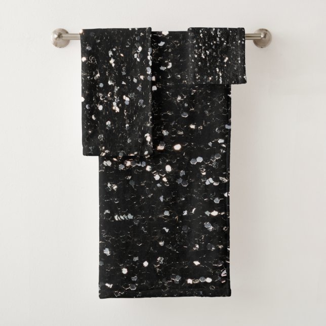 Black and white shiny glitter sparkles bath towel set (Insitu)
