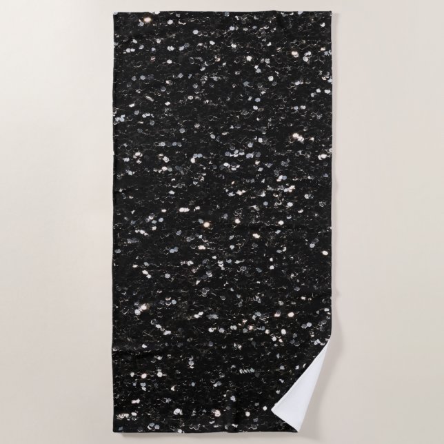 Black and white shiny glitter sparkles beach towel (Front)