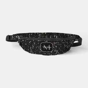 Black and white shiny glitter sparkles Monogram Bum Bags