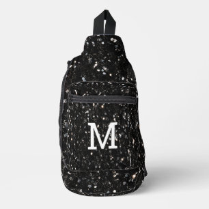 Black and white shiny glitter sparkles Monogram Sling Bag