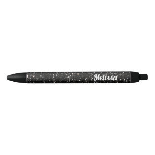 Black and white shiny glitter sparkles Personalise Black Ink Pen