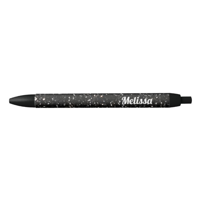 Black and white shiny glitter sparkles Personalise Ink Pen (Front)