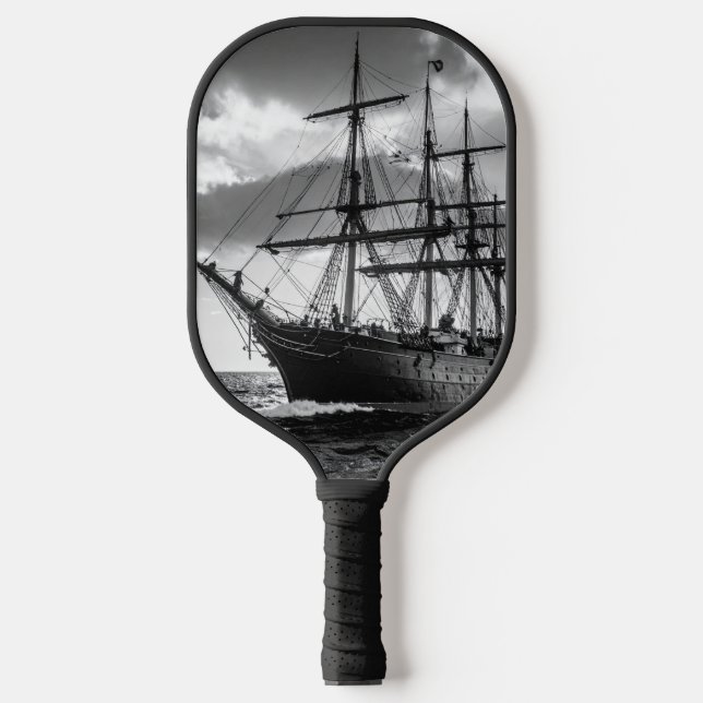 Black and white ship pickleball paddle (Front)