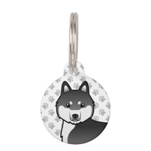 Black And White Siberian Husky Cartoon Dog Head Pet Tag