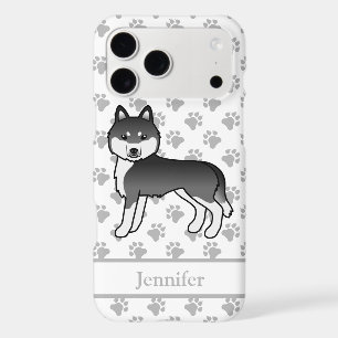 Black And White Siberian Husky Cartoon Dog & Name