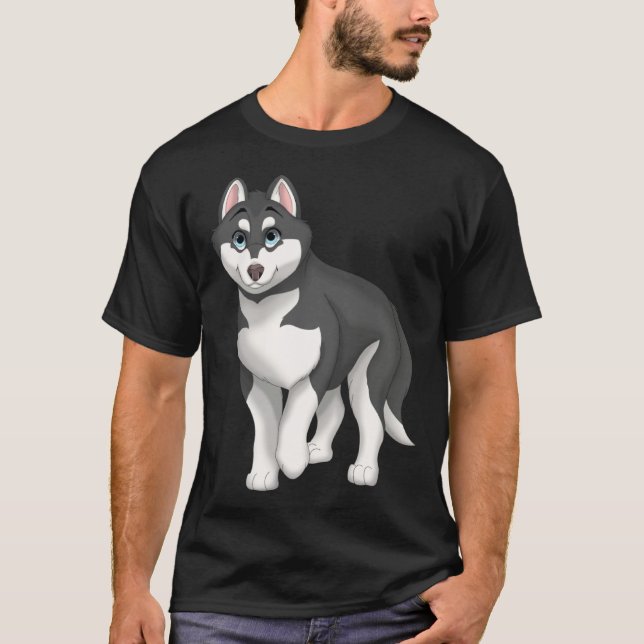 Black and White Siberian Husky Dog with Blue Eyes T-Shirt (Front)