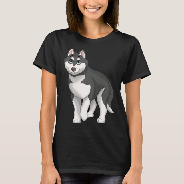 Black and White Siberian Husky Dog with Blue Eyes T-Shirt (Front)