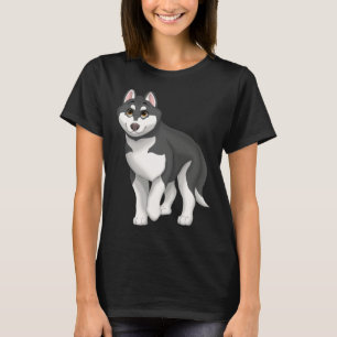 Black and White Siberian Husky Dog with Brown Eyes T-Shirt