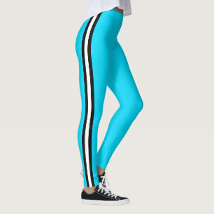 Black and White Side Stripe Sky Blue Leggings