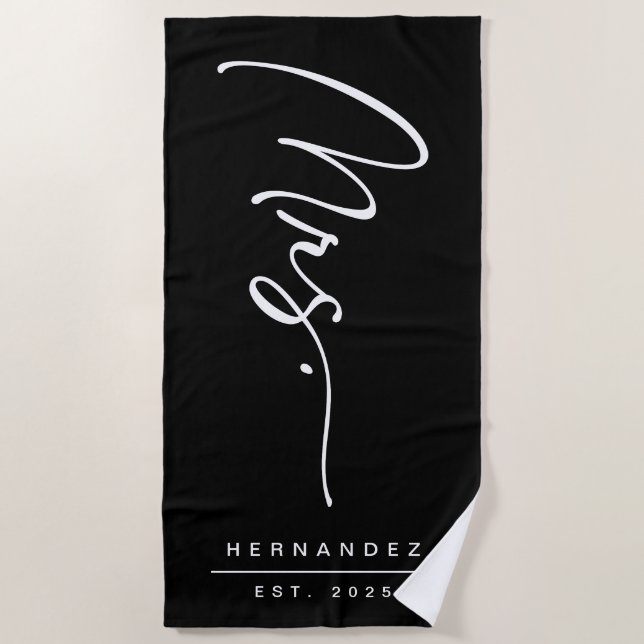 Black and White Signature MRS. Beach Towel (Front)