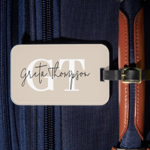 Black and White Signature Name Monogram Beige Luggage Tag