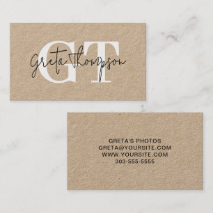 Black and White Signature Name Monogram Kraft Business Card