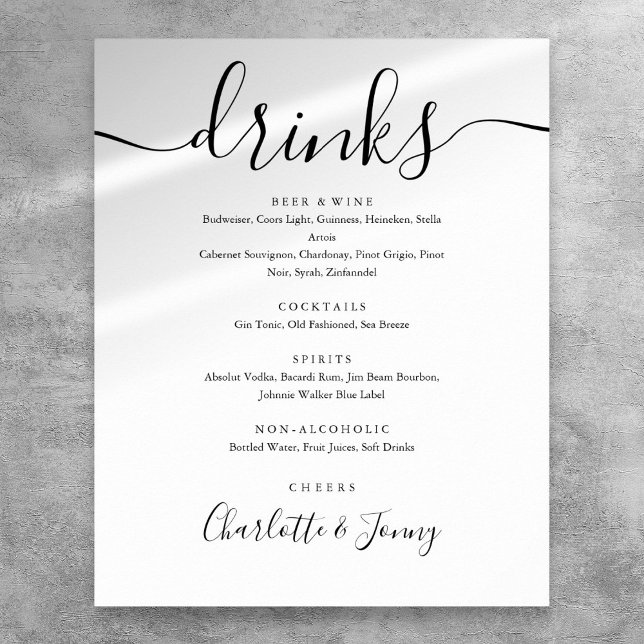 Black And White Signature Script Drinks Menu Sign (Black And White Signature Script Drinks Menu Sign)