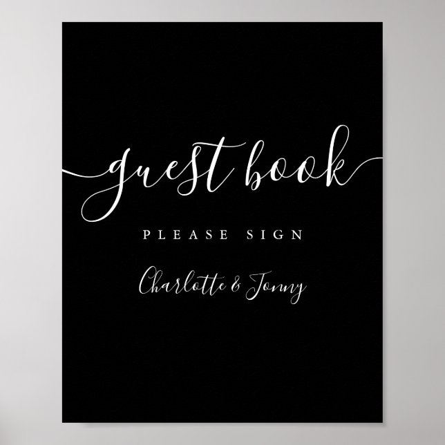 Black And White Signature Script Guest Book Sign (Front)