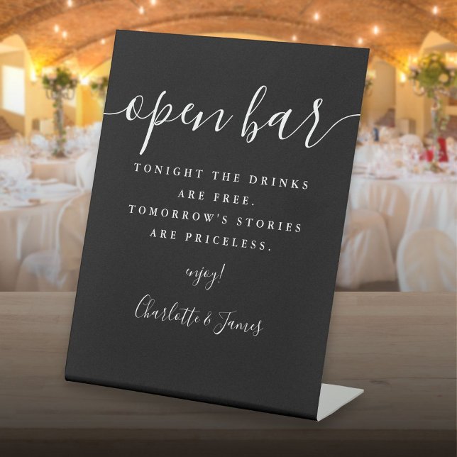 Black And White Signature Script Open Bar Pedestal Sign (Black And White Signature Script Open Bar Pedestal Sign)