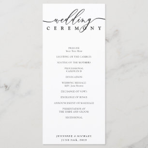 Black and White Signature Script Wedding Ceremony Program