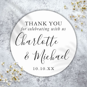 Black And White Signature Wedding Favour Thank You Classic Round Sticker