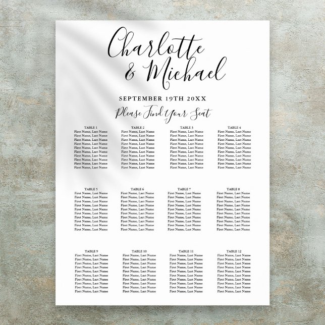 Black And White Signature Wedding Seating Chart (Black And White Signature Wedding Seating Chart)