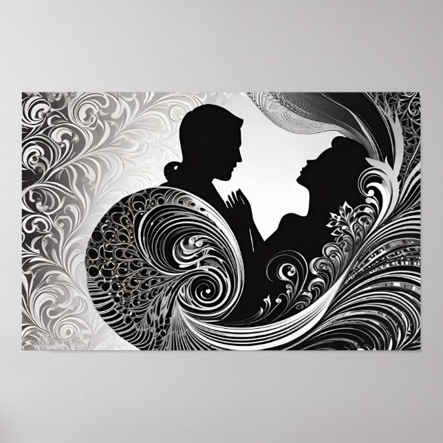 Black and White Silent Vow Silhouette Love Story Poster (Front)