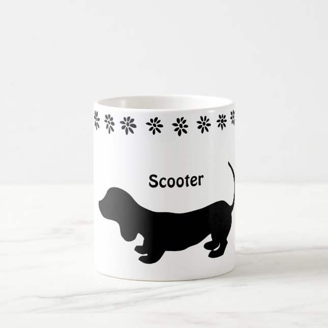 Black and White Silhouette Dachshund Puppy Mug (Center)