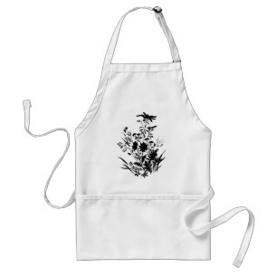 Black and White Silhouette Floral...apron Standard Apron