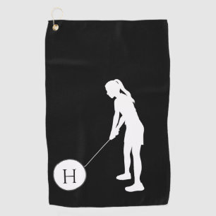 Black and White silhouette girl golfer ladies Golf Towel
