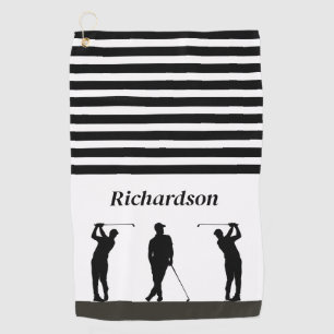 Black and White Silhouette Golfer Golf Towel