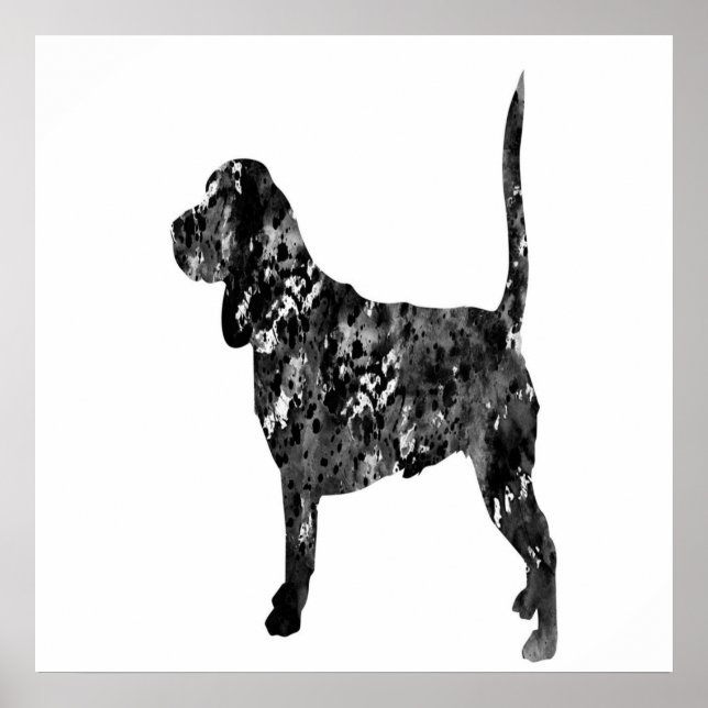 Black And White Silhouette Of A Standing Beagle Poster (Front)