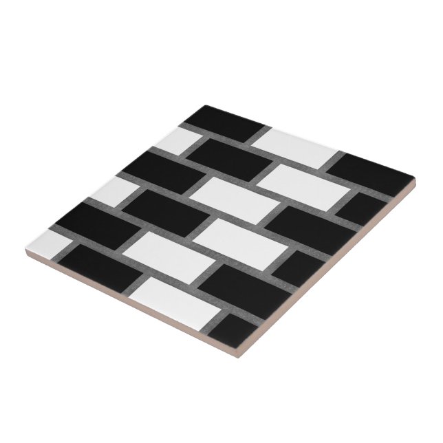 Black And White Sillitoe Tartan Chequered Pattern  Ceramic Tile (Side)