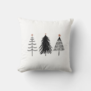 Black and White Simple 3 Pine Trees Cushion