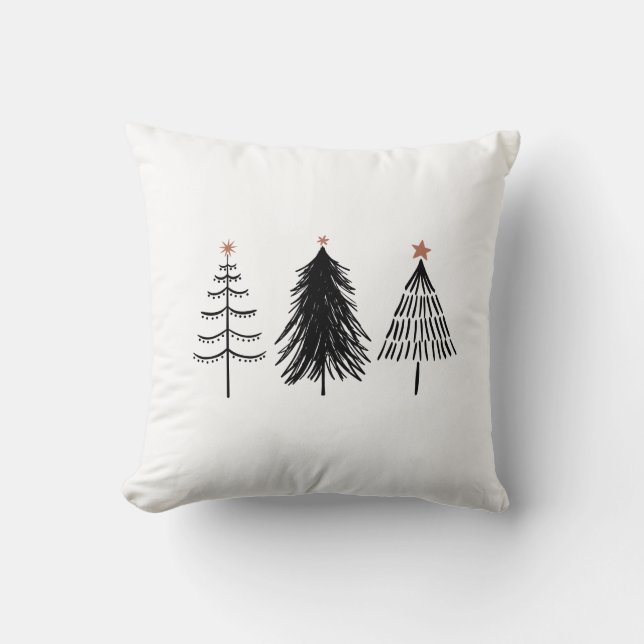 Black and White Simple 3 Pine Trees Cushion (Front)
