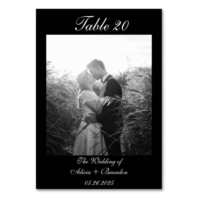 Black and White Simple Calligraphy Script Photo  Table Number (Front)