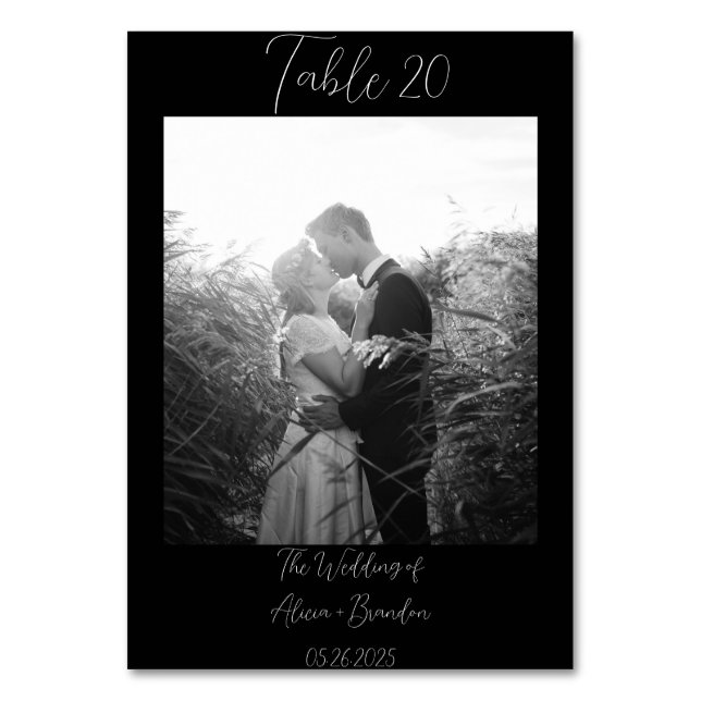 Black and White Simple Calligraphy Script Photo  Table Number (Front)