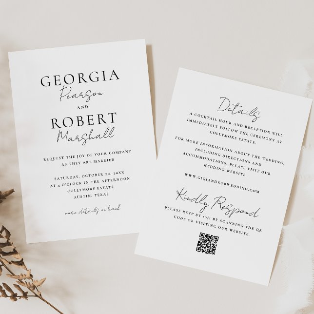 Black and White Simple Double-Sided Wedding Invitation (Creator Uploaded)