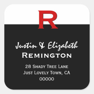 Black and White Simple Elegant Custom Monogram R Square Sticker