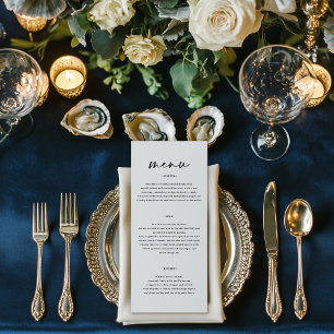 black and white simple elegant script wedding men menu