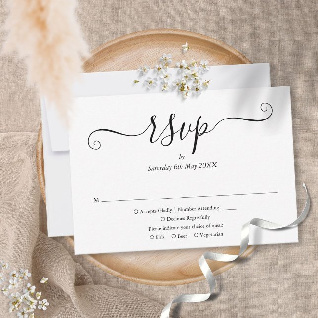 Black and White Simple Elegant Script Wedding RSVP Card (Creator Uploaded)