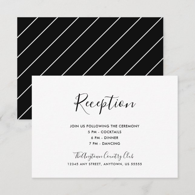Black and White Simple Elegant Wedding Reception Invitation (Front/Back)